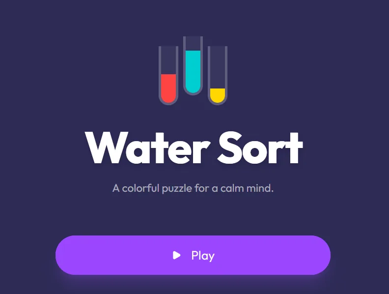 Water Sort Puzzle game screen with colored liquids in glass tubes